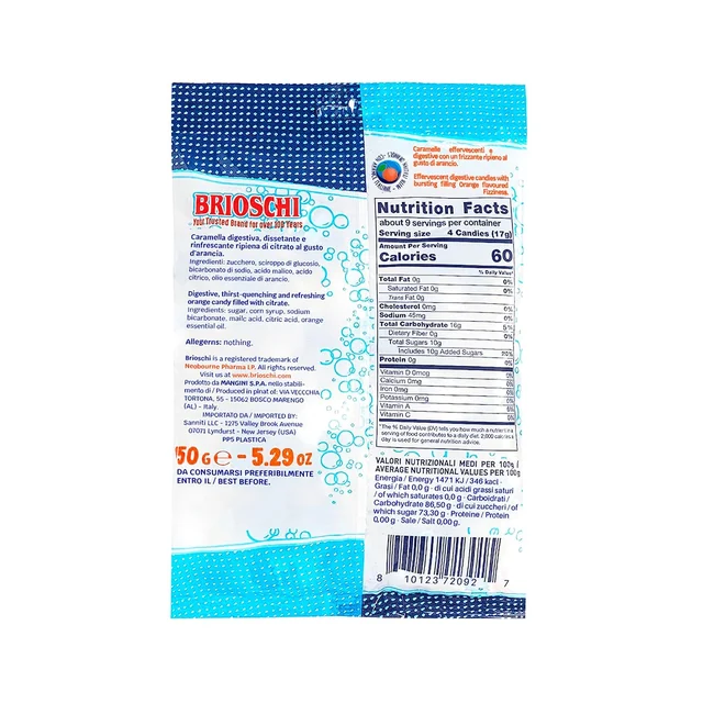 Brioschi orange fizzy candies, product detail 2
